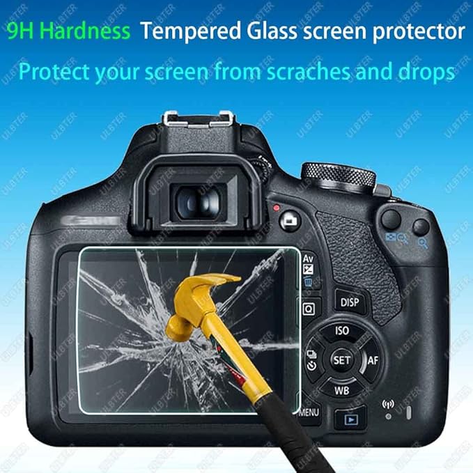 ULBTER Screen Protector for Canon EOS Rebel T7 T6 T5 2000D Camera & Hot Shoe Cover, [2+3Pack] 0.3mm 9H Hardness Tempered Glass Flim Anti-Scrach Anti-Fingerprint Anti-Bubble