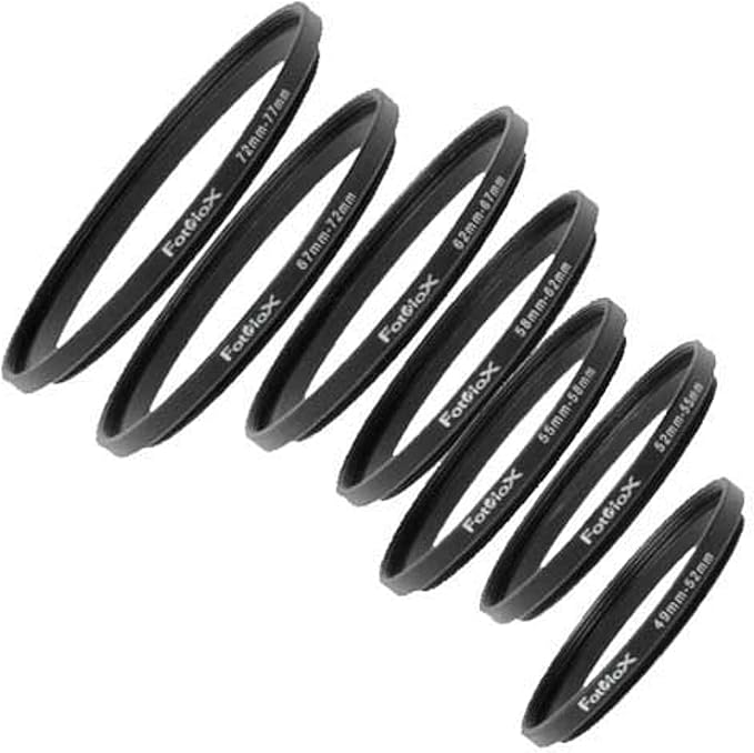 Fotodiox 7 Step Up Ring Filter Adapter Set, Anodized Aluminum, 49-52mm, 52-55mm, 55-58mm, 58-62mm, 62-67mm, 67-72mm, 72-77mm