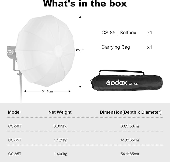 Godox CS-85T Lantern Softbox 33.5in/ 85cm Quick Release 360° Light Diffuser Bowens Mount Lantern Softbox for Godox SL60 SK400 SL150 DP400 DP800 SL300 (33.5")