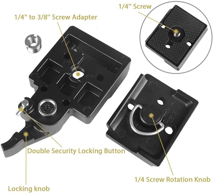 UTEBIT 323 RC2 Tripod Quick Release Plate, Metal Rapid Connect Adapter with 1/4" and 3/8" Camera Screw Tripod Mount Plate for Manfrotto 200pl-14 Rc2 Camera Tripod Head (Black