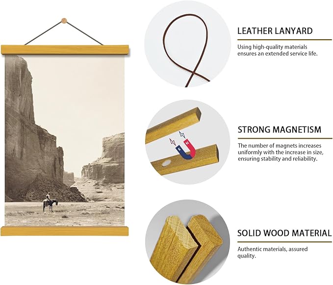 AuedCam Wooden Magnetic Poster Hangers 2-Pack, 8-Inch Artwork Display, Simple and Modern Hanging Design for Posters and Artworks (Teak Wood, 8L x0.7W)