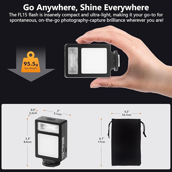Camera Flash with Video Light, 2500K-6500K Mini Flash Speedlite, Adjustable Brightness Small Camera Speedlight, Universal Single Contact Hot Shoe Mount, Compatible with Canon/Nikon/Sony/Fuji/DSLR