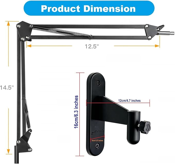 Upgrade Mic Wall Mount,Microphone Boom Arm Wall Stand Holder for Logitech Blue Yeti,Razer,HyperX,Shure,Rode Mic Broadcasting, Voice-Over Sound,Streaming and Recording-booth