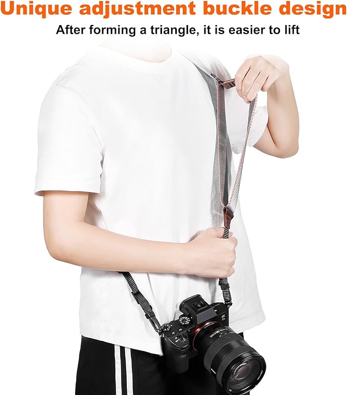 Camera Strap for Photographers, Adjustable Nylon Camera Shoulder Strap Crossbody with Leather Trim, 39-63 Inch (gray)
