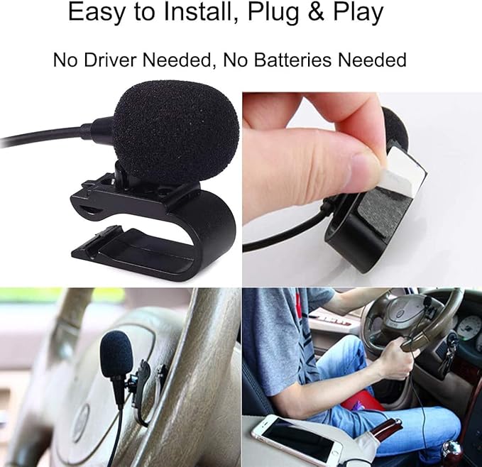 3.5mm Car Microphone, Mic for Car Vehicle Head Unit GPS DVD Enabled Stereo Audio Radio Assembly Mic with 3m Cable, Plug and Play