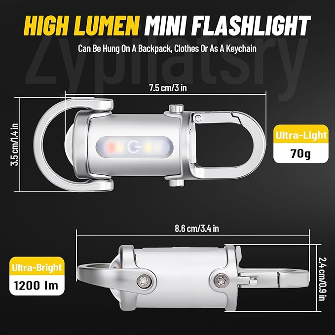 1200LM Super Bright Mini Led Flashlights USB Rechargeable Small Waterproof Keychain Flashlight Rescue, Camping-Silver