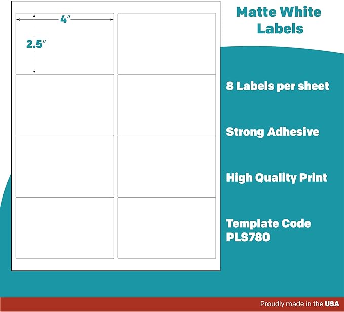 Premium Label Supply White Sticker Shipping/Mailing Labels – 4" x 2.5" – Laser/Inkjet Compatible – (8 per Sheet), 2000 Sheets – 16,000 Total Adhesive Labels