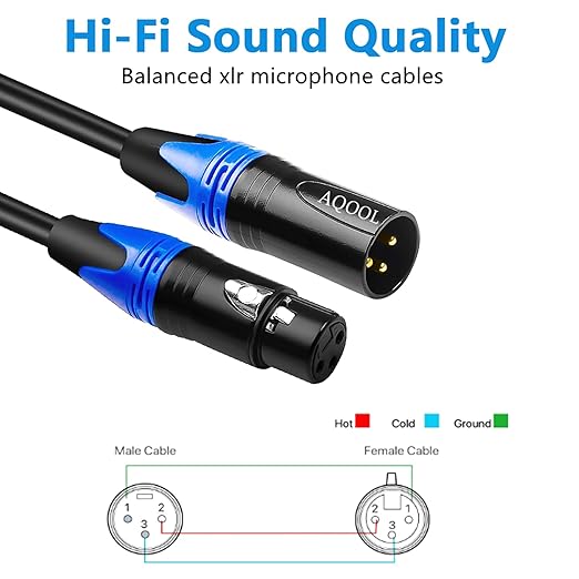 6FT XLR Cables, Gold-Plated 3 Pin Microphone Cables XLR Male to Female Mic Cord with Colored Connectors, Ideal for Microphone Audio Mixer Stage Light (4 Pack)