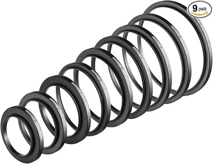 Neewer 9 Pieces Lens Filter Rings Set, Made of Anodized Aluminum, Includes: 37-49mm, 49-52mm, 52-55mm, 55-58mm, 58-62mm, 62-67mm, 67-67mm, 8-2.8 35" 72-77mm 77-82mm