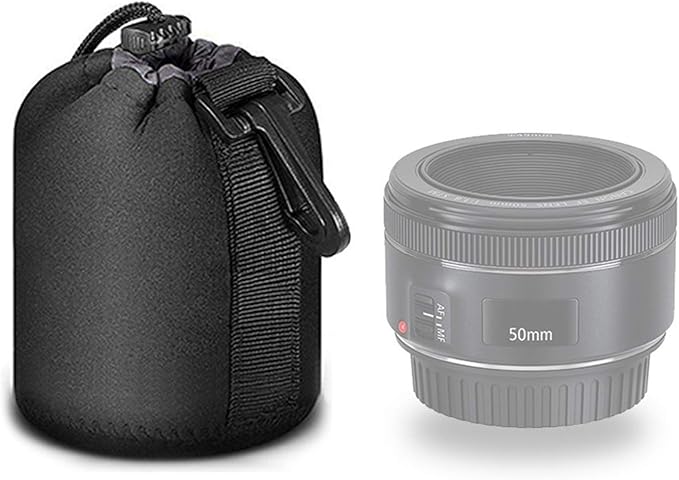 Selens Small Drawstring Lens Pouch Black Neoprene DSLR Camera Lens Bag Compatible with Sony Olympus Panasonic