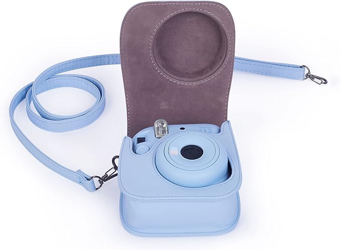 Phetium Instant mini 12 Camera Protective Case Compatible with Instax Mini 12 11,PU Leather Bag with Pocket and Adjustable Shoulder Strap (Pastel Blue)