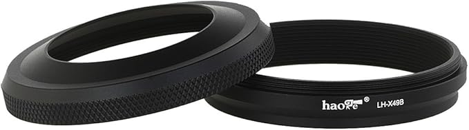 Haoge LH-X49B 2in1 All Metal Ultra-Thin Lens Hood with Adapter Ring Set for Fuji Fujifilm FinePix X70 X100 X100S X100T X100F Camera Black Replaces Fujifilm LH-X100 AR-X100 LH-X70