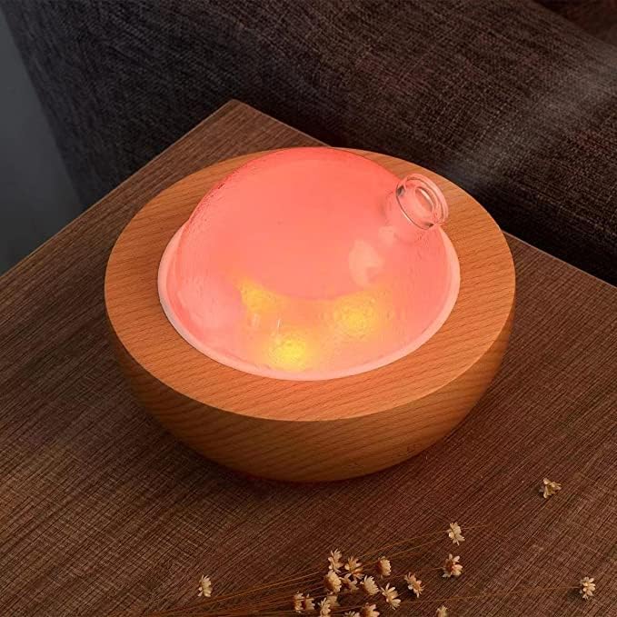 Glass Essential Oil Diffuser,Real Wood Base,The 2025 Upgrade Aromatherapy Diffuser,Aroma Diffuse Humidifier,LED Light in 7 Colors，Suitable for Home Office Bedroom（Non-Glass Reservoir）