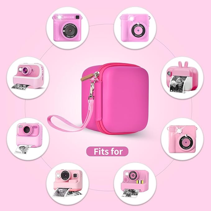 Kids Instant Print Camera Case with 3 Rolls Prints Paper Compatible with ESOXOFFORE for Dylanto for DUDUDRAGON for GKTZ for ETIKEZ for Dafotil for Careenoah Toddler Digital Cameras (Rose with Paper)