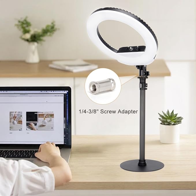 Koolehaoda Monopod Stand for Desk, 16"-28" Adjustable Carbon Fiber Extension Rod with Heavy Base, Table Mount Stand for DSLR Camera, Light, Webcam, Live Streaming, Vlogging