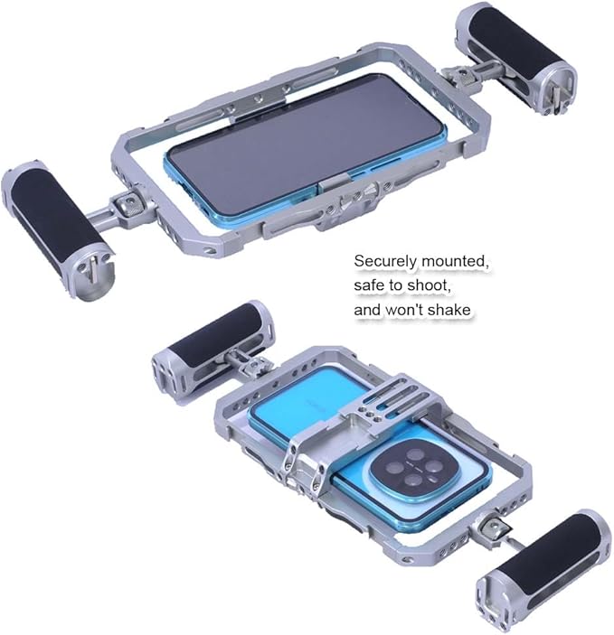 Dual Handheld Metal Stabilizer Bracket Holder for Smart Mobile Phone Shooting, Universal Fully Surrounded Photography Cage for Smart Mobile Phone, Support Vertical and Horizontal Shooting
