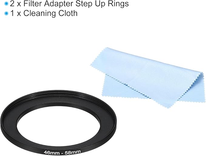 PATIKIL 46mm-58mm Metal Step Up Ring with Cleaning Cloth, 2 Pack Camera Lens Filter Adapter Ring Aluminum Filter Adapter Ring for Camera Lenses Hood, Black