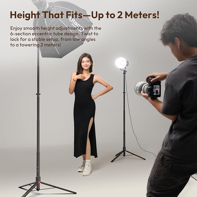 ULANZI AT-05 78.7'' Heavy Duty Foldable Light Stand, 6.56ft Extendable Light Tripod for Continute Output Photography Lighting/Strobe Light/Webcams/Cameras/Softbox, Weight 2.64 lbs, Maxload 11lbs
