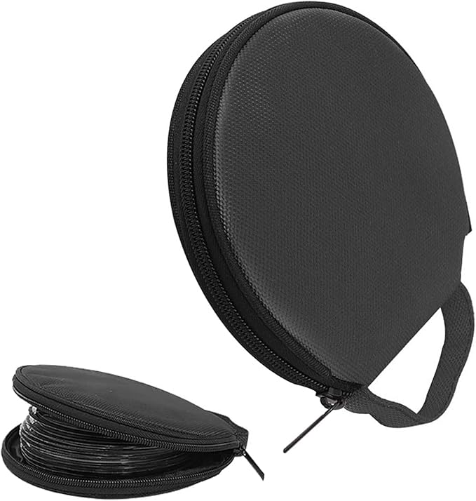 Car CD Case, 20 Capacity Oxford Cloth CD Protective Holder with Transparent Film Divider, Waterproof Portable Round Disc Case with Reinforced Handle, Universal DVD Organizer Wallet (Black)