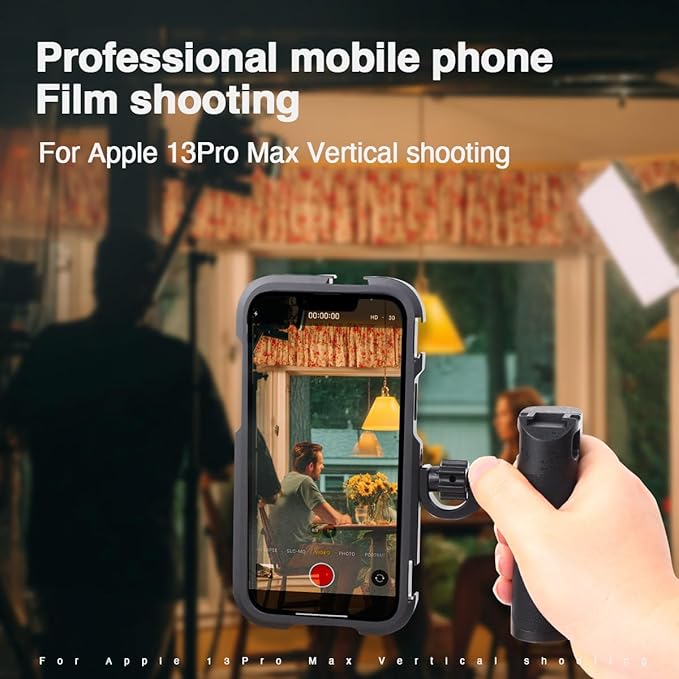 Phone Video Cage Single Handheld for iPhone 13 Pro Max, Phone Rig Quick Release Side Handle for Video Recording/YouTube/Live Streaming/Vlog