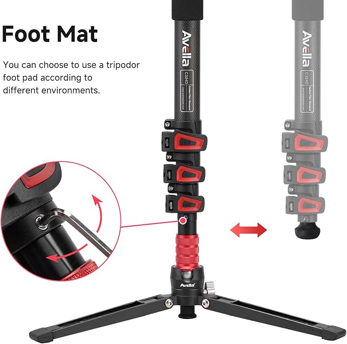Avella C324D Carbon Fiber Monopod — 67" Telescopic Video Monopod for DSLR & Mirrorless Cameras