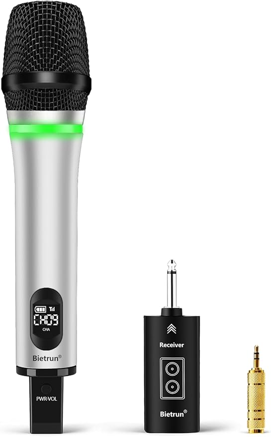 Bietrun Wireless Microphone Rechargeable, 168FT Range Bluetooth Microphone Wireless (Work 7 hrs) with 1/4'' Output, UHF Metal Handheld Dynamic Mic for Karaoke Machine/PA System/Speaker/Church/Wedding