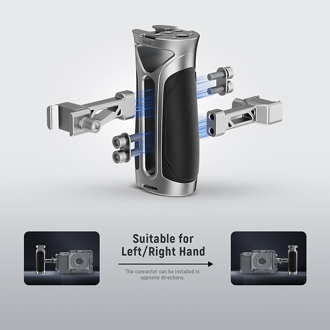 NEEWER Side Handle with NATO Clamp, Aluminum Alloy Quick Release Side Handgrip with 1/4" & 3/8" Threads, Cold Shoe, 2"/5cm Vertical Adjustment, Compatible with SmallRig Camera Cage, Silver, CA125