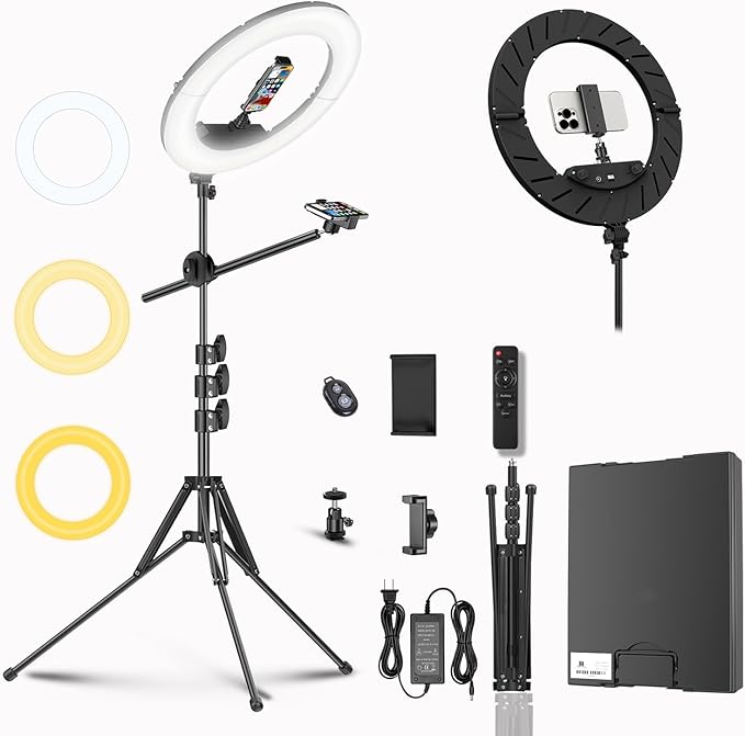 Large Ring Light Kit with 79" Stand, [New Version] 55W 6700K Dimmable,LED 18" Big Ring Light Tripod,Dual Phone Holder for iPhone,tiktok,Makeup,Yutobe,Live Stream,Photography,Video Recording