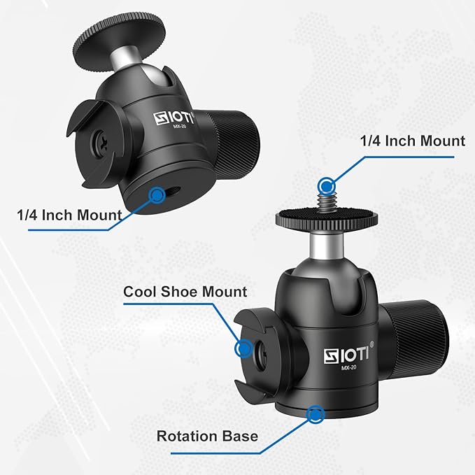 SIOTI Tripod Mini Ball Head, with Cold Shoe Mount, Panoramic 360° Vertical Pan 90°, Compatible with Digital Camera/DSLR/Cell Phone/Monopod/Light Stand/Action Camera etc.