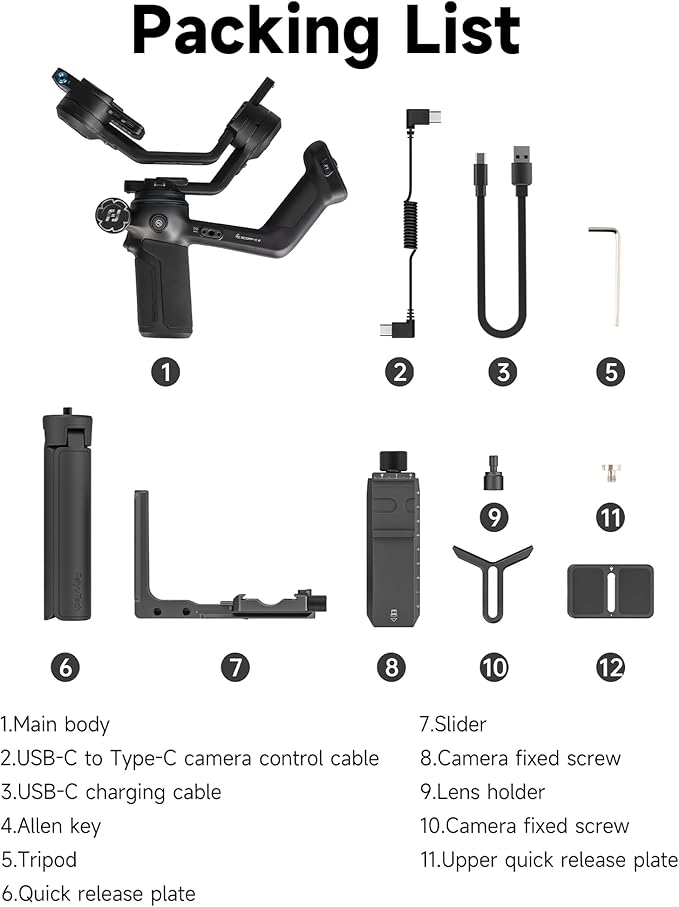 Feiyu SCORP-C2 Camera Gimbal Stabilizer, AI Tracking Gimbal for Vlogging, 7.7 lb Payload, 3-Axis Gimbal with Bluetooth Shutter Control, Compatible with Canon Sony Nikon