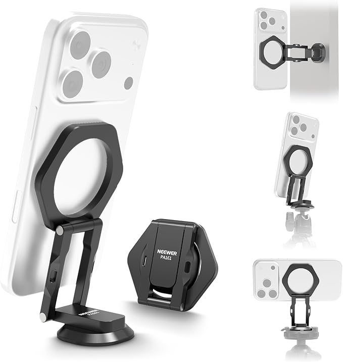 NEEWER Dual Magnetic Phone Holder Stand Tripod Mount with Arca Type Base, Aluminum Adjustable Cellphone Attachment Compatible with MagSafe iPhone Samsung Android for Video Recording, PA161