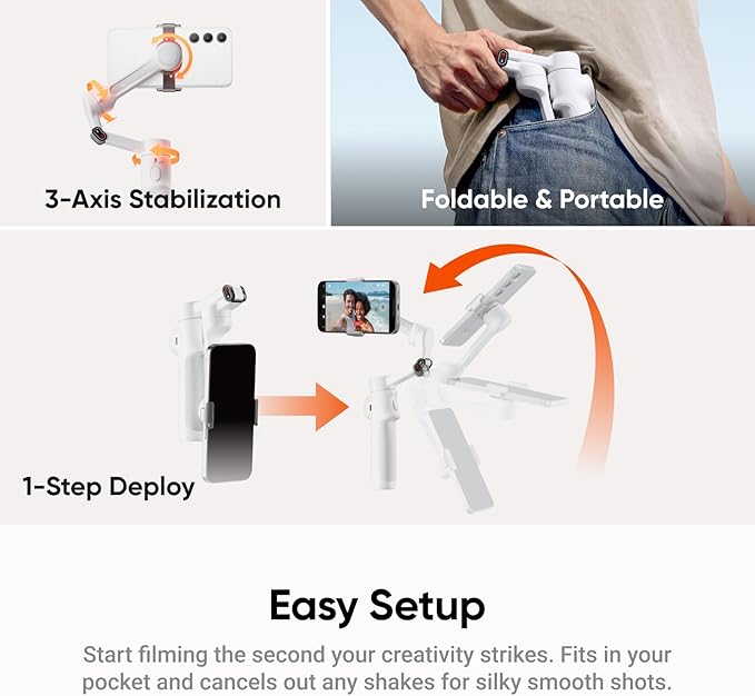 Insta360 Flow 2 White - Foldable AI Gimbal for iPhone, AI Tracking, Multi-Person Tracking, Built-in Tripod/Selfie Stick, Remote Control, iPhone/Android Portable Stabilizer