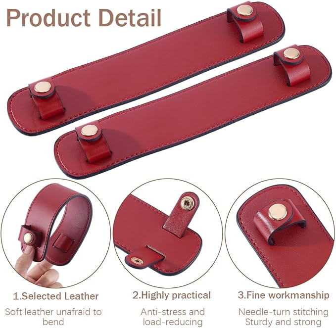 Beebeecraft 2 Sets PU Leather Strap Shoulder Pads Red Adjustable Shoulder Bag Straps Replacement Bag Handle Wraps Cushion Pressure Relief Bags Cover for Messenger Camera Purse Tote