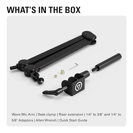 Elgato Wave Mic Arm – Studio Boom Arm for Streaming & Podcasting, with Cable Channels, Desk Clamp, Riser Extension – for USB & XLR Microphones