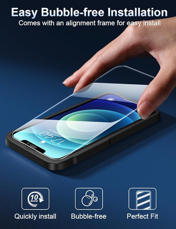 ruwa Screen Protector for iPhone 12 Pro Max [6.7 Inch][3-Pack] Display Tempered Glass Film with Easy Installation Frame, Ultra HD, 9H Hardness, Scratch Resistant, Case Friendly