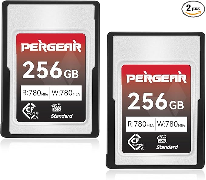 Pergear Upgraded 256GB CFexpress Type A Memory Card, Up to 780MB/s Read Speed & 780MB/s Write Speed for 4K 120P,8K 30P Recording, for Sony Alpha & FX Cameras, 2-Pack (Upgraded Version VPG200)