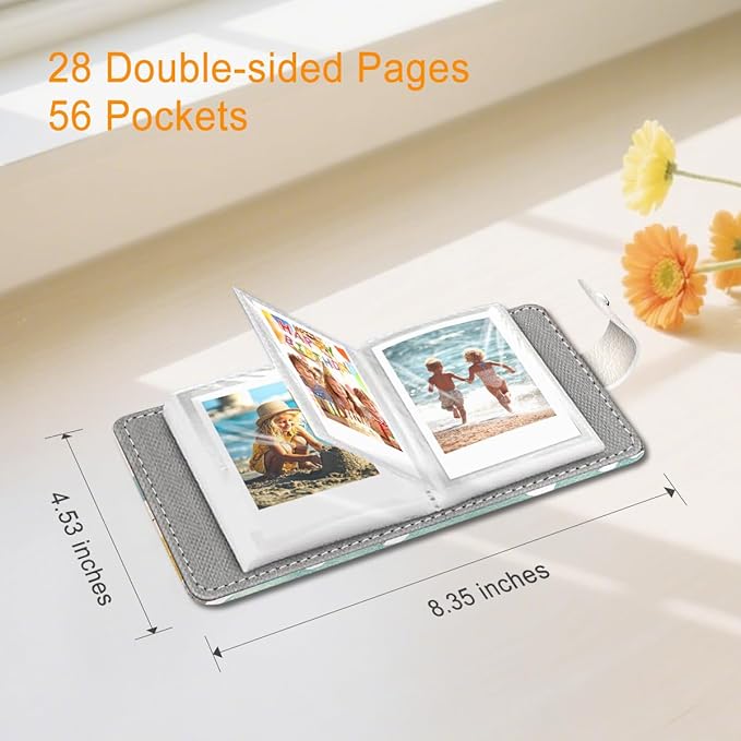Lebrocoli Boho Landscape Small Photos Album for 2x3 Inch Films, 56 Pockets Mini Cute Albums Book for Polaroid Fujifilm Instax Mini Instant Camera Printer, Kpop Photocard Pictures Binders Storage
