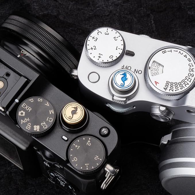 Hippocampus japonicus Soft Release Button - Red - fits Any Standard Threaded Release - Fujifilm X100V, X100F, X100T, Xpro3 & Xpro2, X-T3, X-T2, X-E3, X-E2s, X-E2, X-T30, X-T20 (Silver and Brass)