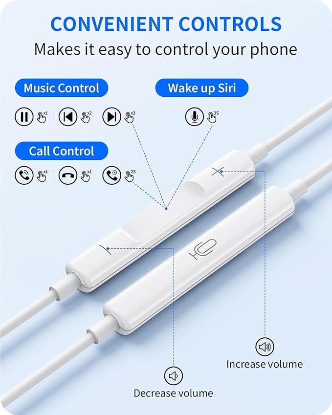 2 Packs Wired Earbuds Headphones for iPhone with Built-in Mic & Volume Control Plug & Play HiFi Stereo Nosie Reduction Earphone Compatible with iPhone 14/13/12/11/XR/XS/X/8/7/SE Support All iOS System