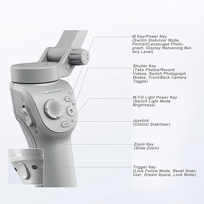 3 Axis Phone Stabilizer with Built in Tripod & Fill Light, Bluetooth Selfie Stick Gimbal with AI Face Tracking & Anti Shake for Phone Vlogging