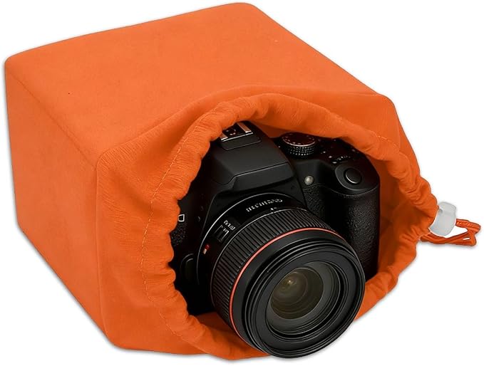 Camera Insert Bag, Camera Padded Bag Shockproof Foldable Protective Bag Inner Camera Organizer with Drawstring for Dslr Camera Lens (Orange)
