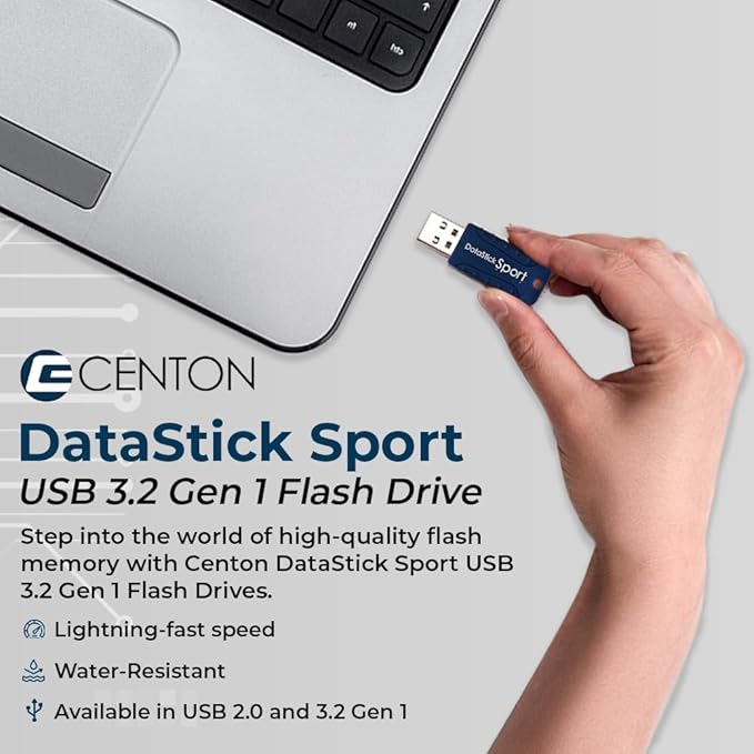 Centon Electronics MP Essential USB 3.2 Gen1 DataStick Sport Flash Drive, 8 GB, 10 USB Flash Drives, 10 Bulk Pack, Navy Blue