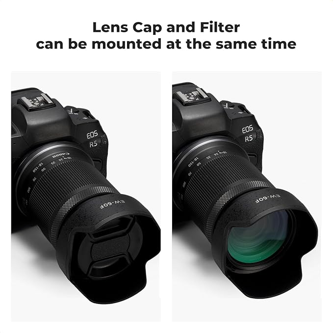 K&F CONCEPT Lens Hood Replacement of EW-60F Hood Compatible with Canon RF-S 18-150mm F3.5-6.3 is STM, EF-M 18-150mm F3.5-6.3 is STM Reversible Snap on Camera Lens Shade Fits 55mm Filters and Lens Cap