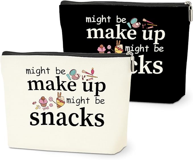 2 PCS Friend Gifts for Women Makeup Bag, Snack Bags, Funny Gifts Cosmetic Bags, Sister Birthday Christmas Graduation Friendship Gift for Daughter From Mom - might be makeup might be snacks