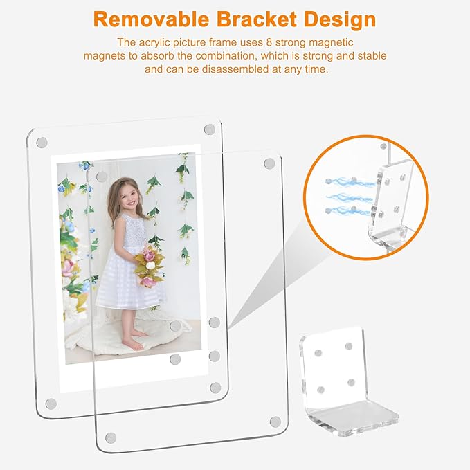 VZZNN 4 Pack Acrylic Magnetic Picture Frames 2.36x3.54 with Removable Magnetic Stand Instax Mini Frame Acrylic Tabletop Photo Frames Magnetic Polaroid Frames 2x3 Picture Frame For Tabletop Home Decor