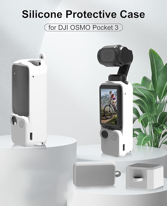 PULUZ Pocket 3 Silicone Cover, Soft Protective Case Compatible with DJI Osmo Pocket 3, Lens Protector Screen Protector Grip Cover Accessories(White)