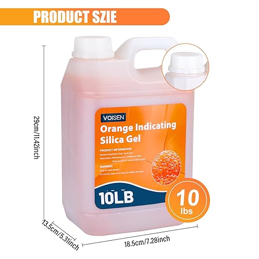 VOISEN 10LBS Orange Indicating Silica Gel Desiccant Beads,Reusable Desiccant Industry Standard 3-5 mm,Desiccant for 3D Printer,Electronic,Clothes,Painting,Jewelry(20PCS Organza Bag)