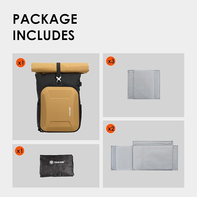 TARION Hardshell Large Camera Backpack - Expandable Camera Bag for Photographers with 16" Laptop Compartment & Side Access & Rain Cover(XH Gold)
