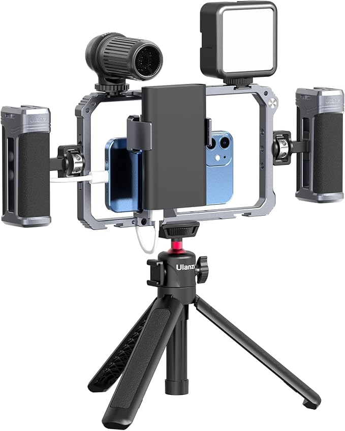 ULANZI Universal Phone Video Rig Kit with Handles, Aluminum Handheld Stabilizer Phone Video Filmmaking Grip for Video Maker Videographer with Cold Shoe for iPhone 16 15 14 13 Mini Pro Max 8 Plus
