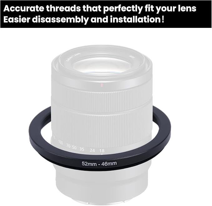 Metal Step Down Ring Filter Adapter - 52mm to 46mm - Metal Ring Step Down Rings Adapter Filter Compatible with All 46mm UV, CPL, ND, Lens Hood, Threaded Lens ect